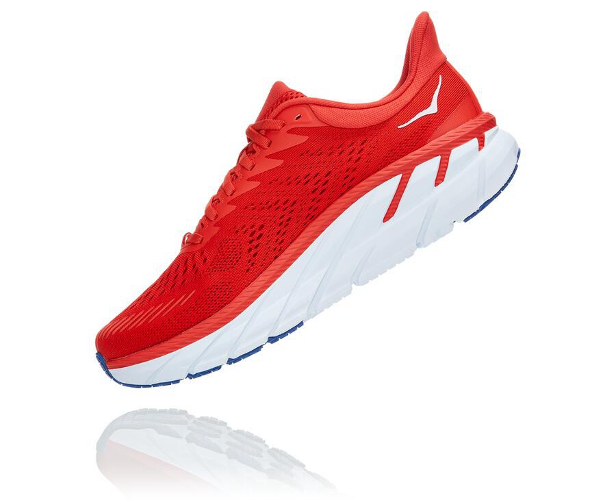 Running Shoes Mens - Hoka One One Clifton 7 - Red/White - JWSLBHD-51